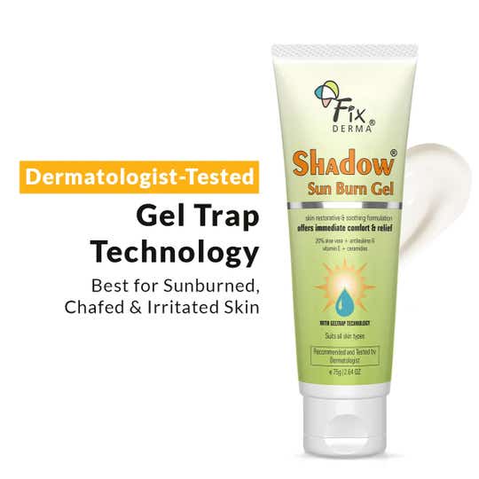 Fixderma Shadow Sun Burn Gel with 20% Aloe Vera Gel & Vitamin E Sunburn Cream for Face (75 g)