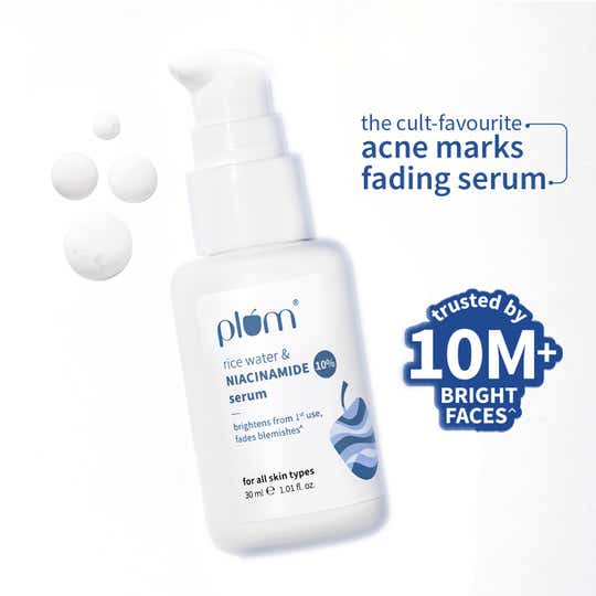 Plum 10% Niacinamide Brightening Face Serum, Rice Water & Ferment-Fades Blemishes & Acne Mark (30ml)