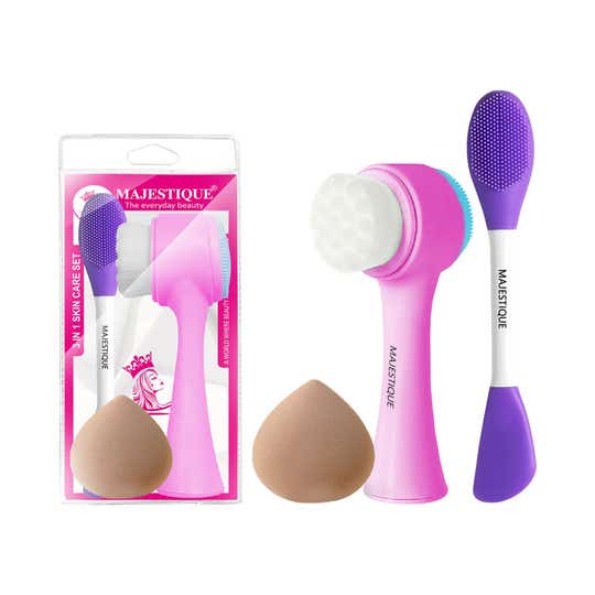 Majestique 3-in-1 Skin Care Set with Cleansing Brush & Makeup Sponge (3 pcs)