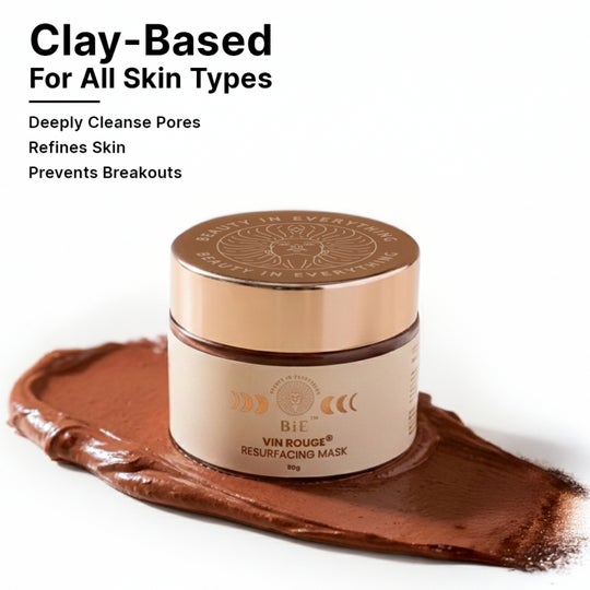 BiE Vin Rouge Face Mask for Mild Exfoliation with Moroccan Rhassoul & Vitamin E (50 g)
