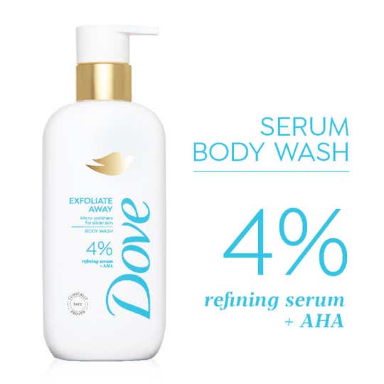 Dove 4% Refining Serum + AHA Exfoliate Away Serum Body Wash, (300ml)