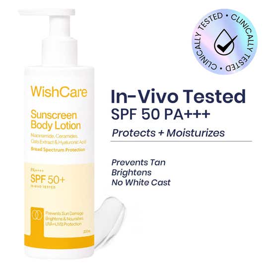 WishCare Sunscreen Body Lotion SPF50 PA+++ In Vivo Tested UV Protection No White Cast (200 ml)