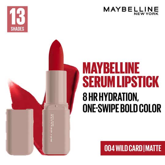 Maybelline New York Serum Lipstick (Matte) 8Hr Hydration + one-swipe bold color - 004 Wild Card (4.5g)