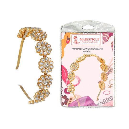 Majestique Gold-Plated Kundan Mathapatti Metal Ethnic Flower Design Hairband
