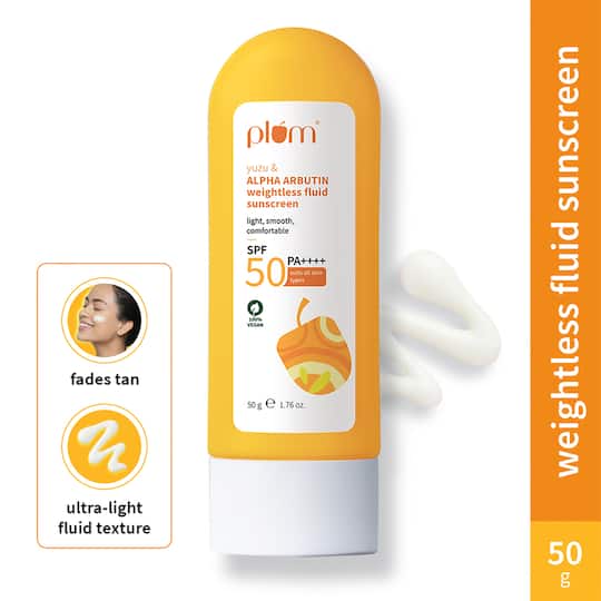 Plum Yuzu & Alpha Arbutin Weightless Fluid SPF 50 PA+++ Sunscreen Ultralight texture No White (50 g)