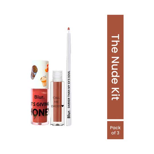Blur India Perfect Lip Combo - Caramel Nude Brown Lipstick & Lipliner (3 pcs)