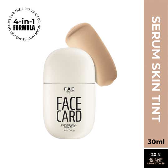FAE BEAUTY Face Card 4-in-1 Super Serum Skin Tint With Dewy Finish, Shade - 20N - Neutral (30 ml)