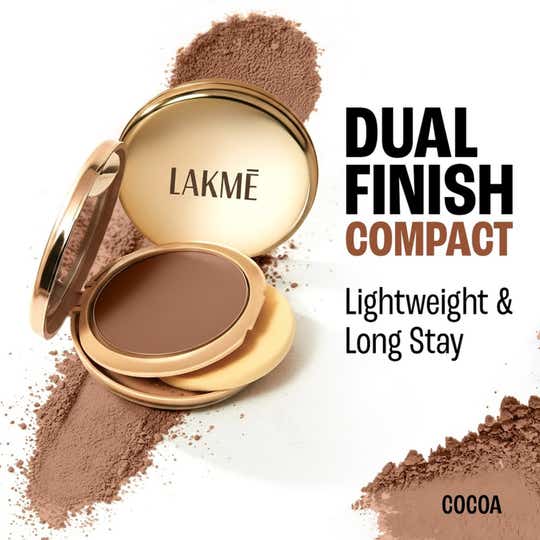 Lakme 9To5 Double Duty Dual Finish Compact, Foundation + Compact,Lightweight & Longstay,Cocoa- (9 g)
