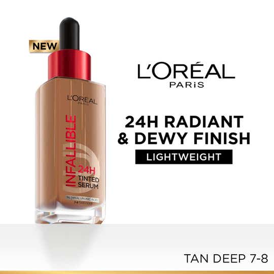 L’Oreal Paris Infallible 24H Tinted Serum Foundation, Light-weight Dewy Coverage,7-8 Tan Deep (30ml)