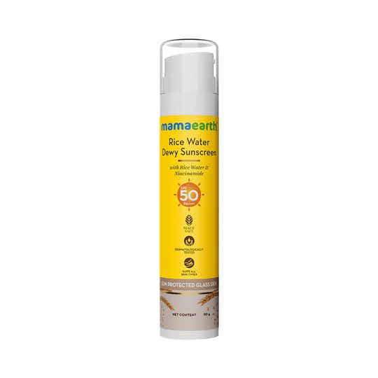 Mamaearth Rice Water Dewy Sunscreen with Rice Water & Niacinamide & Tan Protection SPF 50 PA++++ (50g)