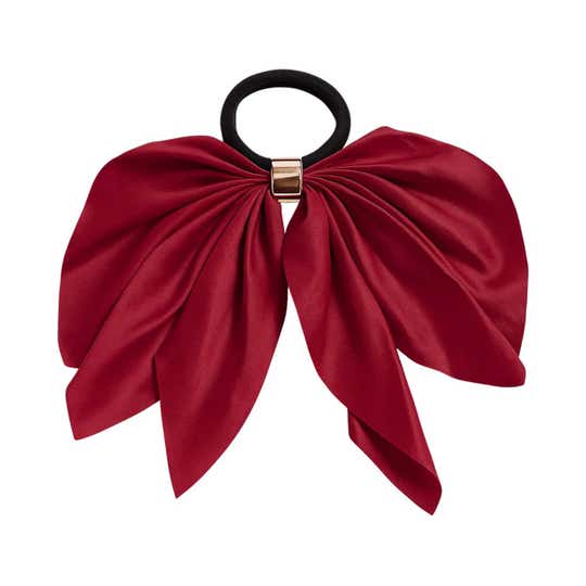 Majestique Satin Bow Hair Tie with Metal Clip - Red