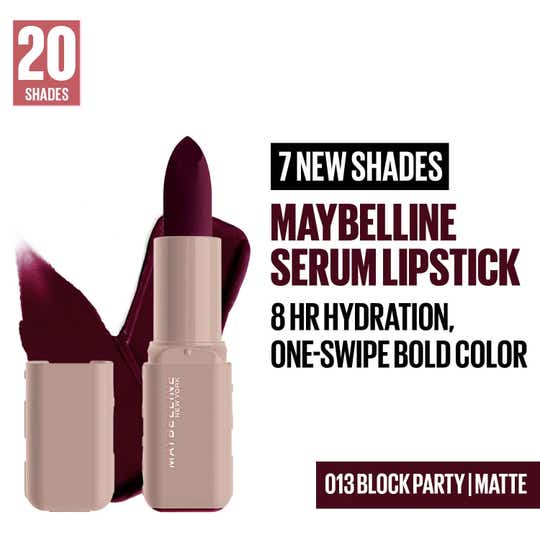 Maybelline New York Serum Lipstick Matte 1-Swipe Lush Color 8HR Hydration - Block Party (3.4 g)