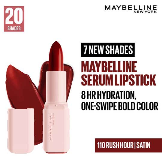 Maybelline New York Serum Lipstick Satin 1-Swipe Lush Color 8HR Hydration - Rush Hour (3.4 g)