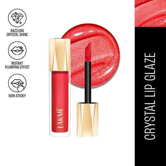 Lakme Glitterati Lip Glaze with Vegan Collagen for Glossy Lips - 101 Scarlet Spritzer (5 ml)