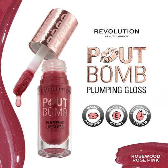 Makeup Revolution Pout Bomb Plumping Gloss - Rosewood Rose Pink (4.6 ml)