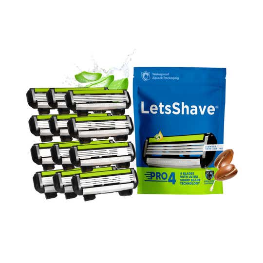 LetsShave Pro 4 Razor Shaving Blades Set - Black (12Pcs)