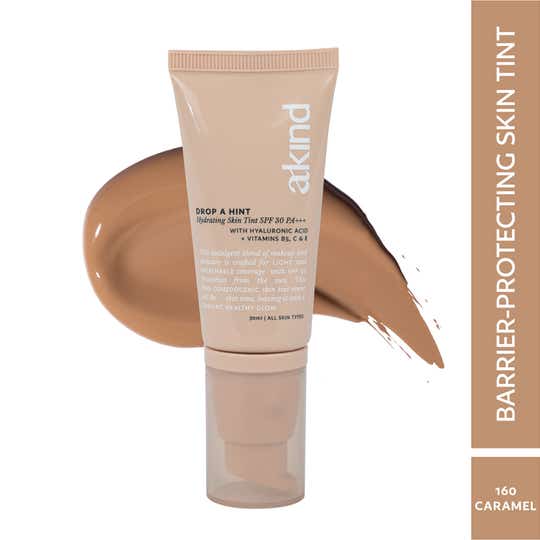 Akind Drop A Hint Hydrating Skin Tint SPF 30 PA+++ Dewy Skin & Sun Protection - 160 Caramel (30ml)