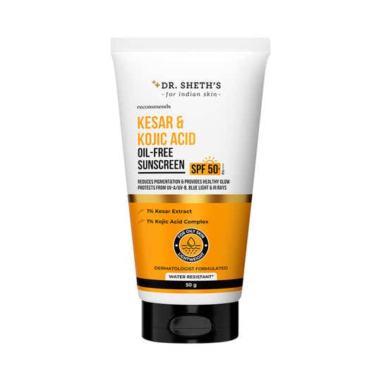 Dr. Sheth's Kesar & Kojic Oil-Free Sunscreen SPF 50+ PA++++ In-Vivo Tested For Pigmentation (50g)