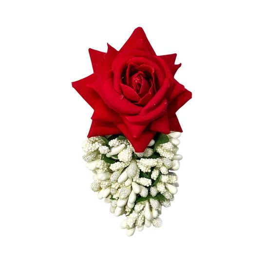 Majestique Red Rose and White Buds Hair Clip with Alligator Clip - Red