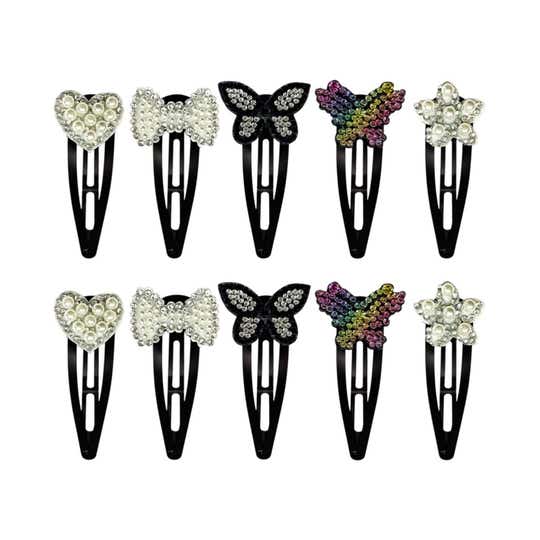 Majestique Pearl Stone Embellished Hair Tic Tac Clips in Mixed Designs (10 pcs)