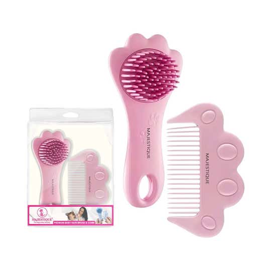 Majestique Premium Baby Hair Brush Comb Set for New Born - Pink (2 pcs)