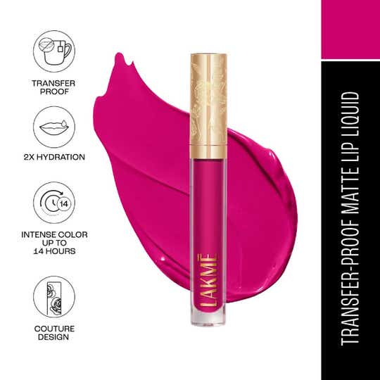 Lakme Rouge Bloom Matte Liquid Lipstick - Fierce Fuchsia 502 (3.5 ml)