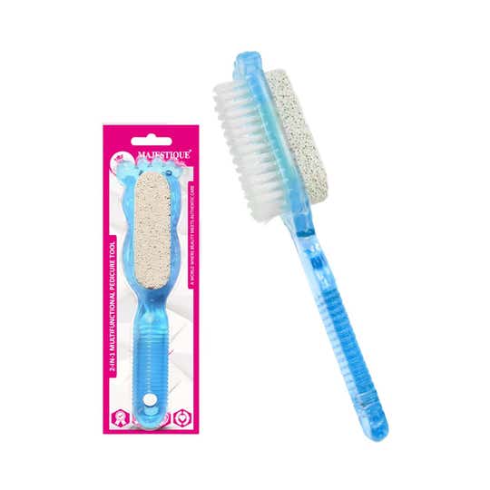 Majestique 2-in-1 Pedicure Foot File with Brush & Pumice Stone - Blue