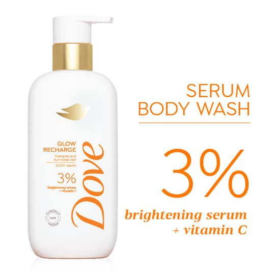 Dove 3% Brightening Serum + Vitamin C Glow Recharge Serum Body Wash, (300ml)