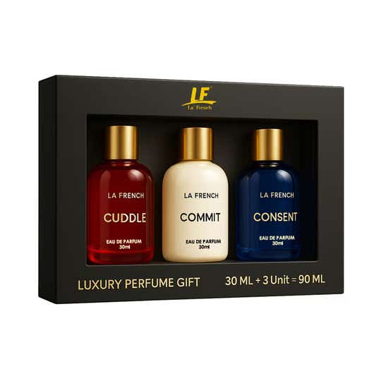 LA' French Perfume Gift Set Cuddle Commit Consent Unisex Eau De Parfum Gift Set (3 pcs)