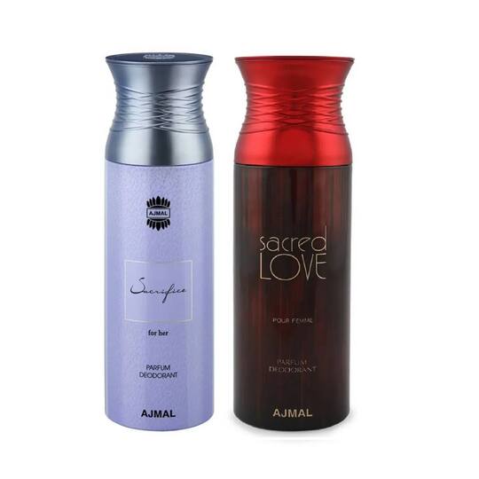 AJMAL Sacrifice II Him & Sacred Love Deodorant Spray for Women - Pack of 2 (200ml Each)