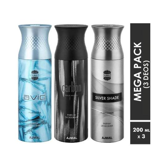 AJMAL Avid and Carbon with Silver Shade Deodorant Spray - Pack of 3 (200ml Each)