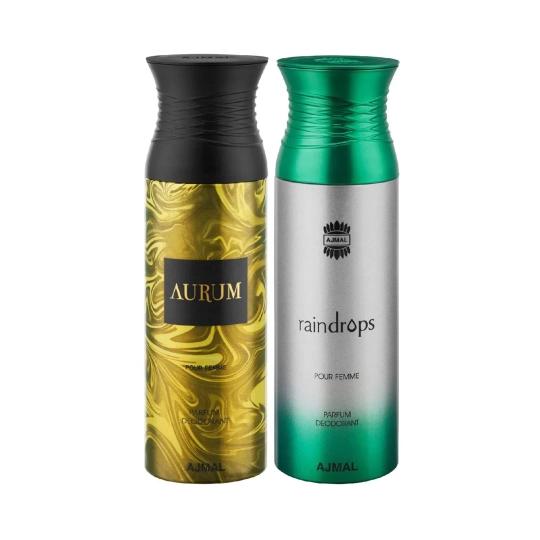 Ajmal Aurum & Raindrops Deodorant Body Spray - Pack of 2 (200ml Each)