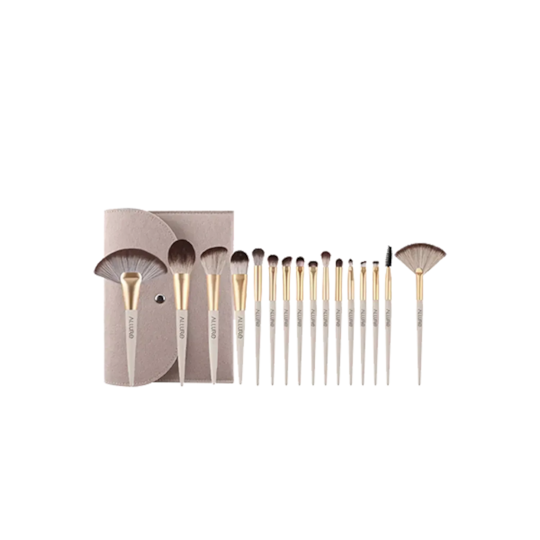 Allure Beige Pro Makeup Brush with Suede Pouch - (16Pcs)