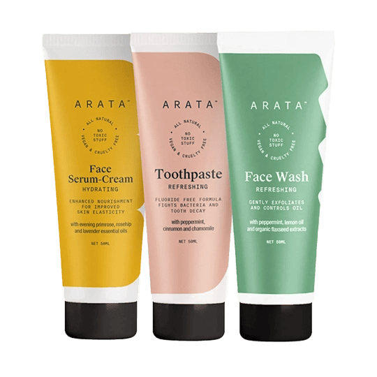 Arata Essential Morning Regime With Facewash Face Serum-Cream & Toothpaste (3Pcs)