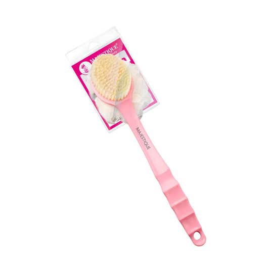 Majestique Dual-Sided Bath Body Brush & Loofah with Long Handle - Pink