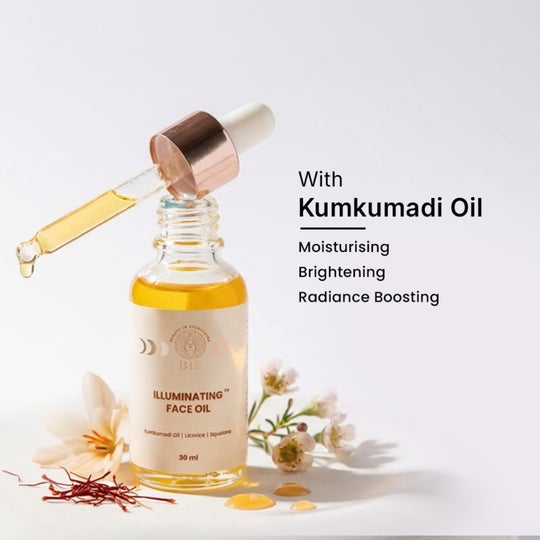BiE Illuminating Face Oil with Kumkumadi Oil, Squalane, Licorice for Glowing Skin (30 ml)