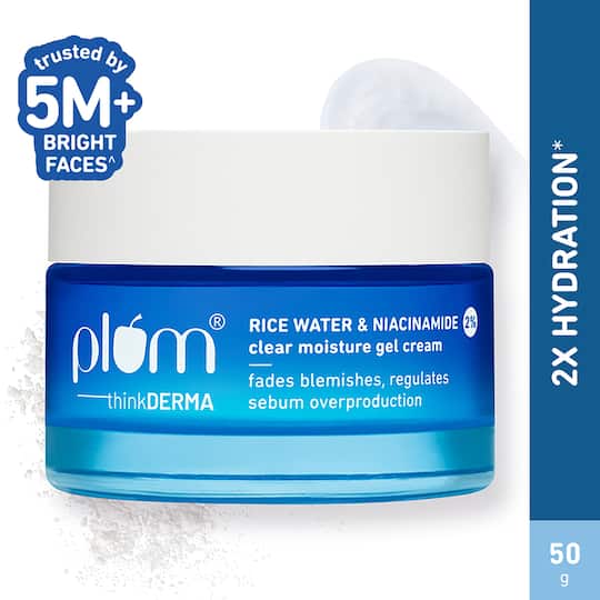Plum 2% Niacinamide & Rice Water Daily Brightening Gel Face Moisturizer, Non-Sticky Hydration (50 g)
