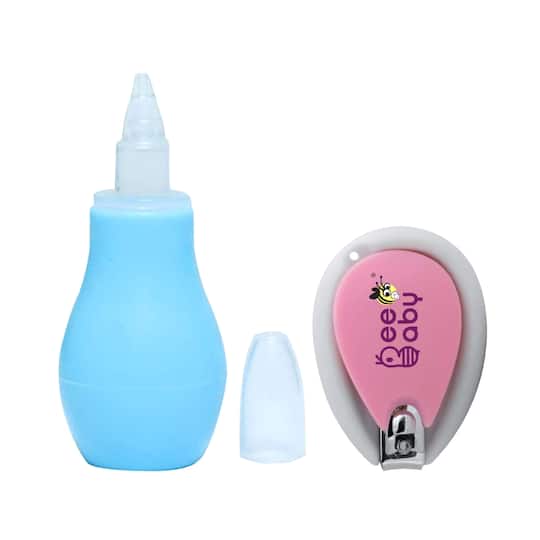 Beebaby Nose Cleaner With Silicone Nozzle (Blue) 3 Month + Premium Nail Clipper (Pink) 0 Month Combo