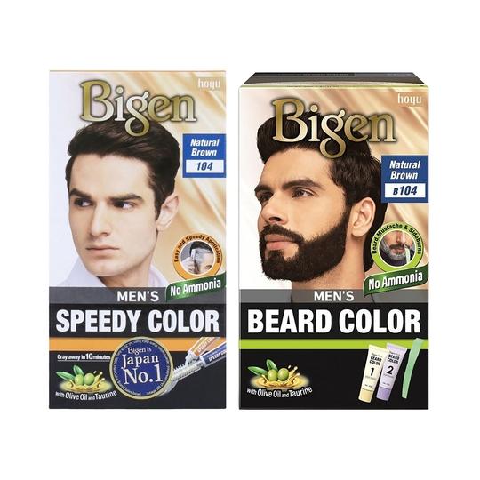 Bigen Men's Beard Color-B104 Natural Brown (40 g)&  Speedy Hair Color-104 Natural Brown (80 g) Combo