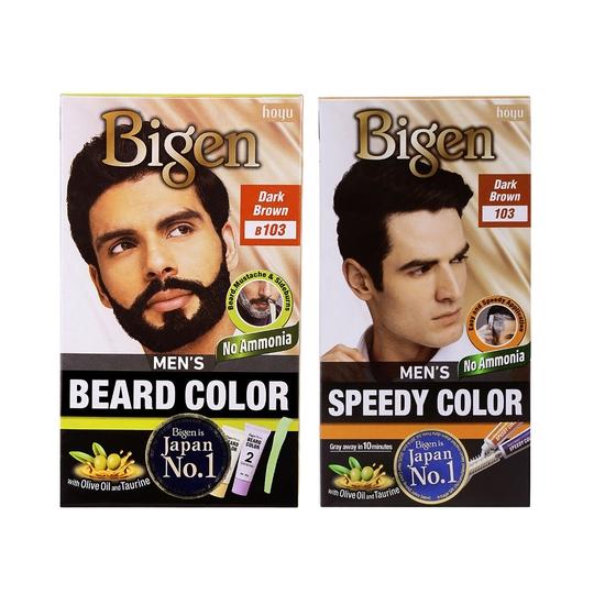 Bigen Men's Beard Color-B103 Dark Brown (40 g) & Men's Speedy Hair Color-103 Dark Brown (80 g) Combo