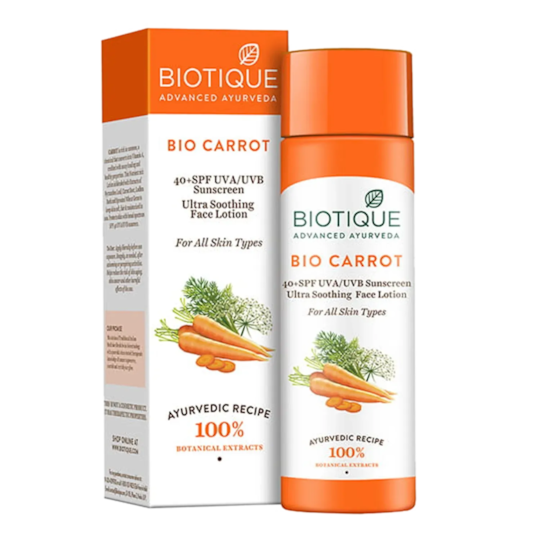 Biotique Bio Carrot SPF40+ UVB/UVA PA+++ Sunscreen Ultra Soothing Face Lotion - (120ml)