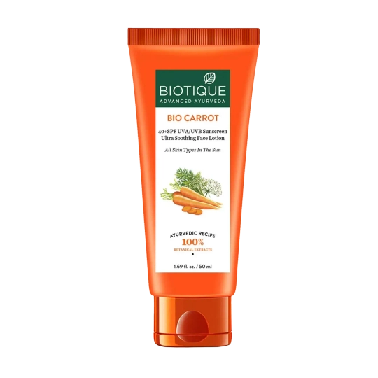 Biotique Bio Sun Shield Carrot Ultra Protective Face Cream 40+ SPF Sunscreen - (50g)