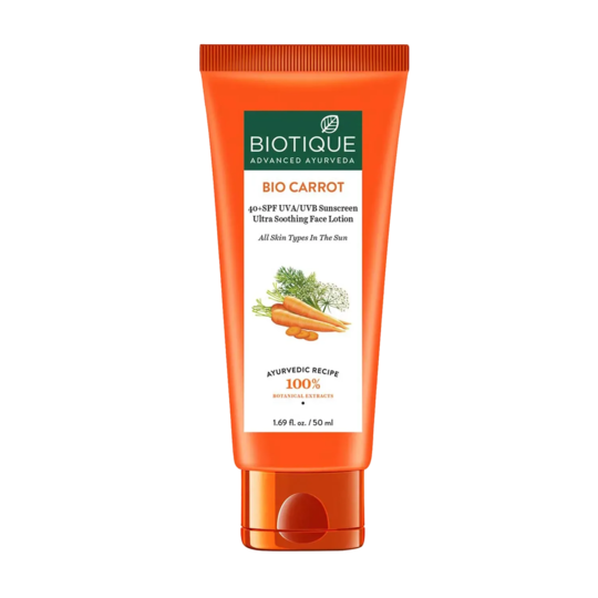 Biotique Bio Carrot 40+ SPF UVA/UVB Sunscreen Ultra Soothing Face Lotion - (50ml)