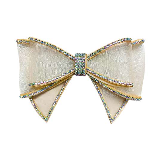 Majestique Glitter Crystal Finish Hair Bow Clip - Golden