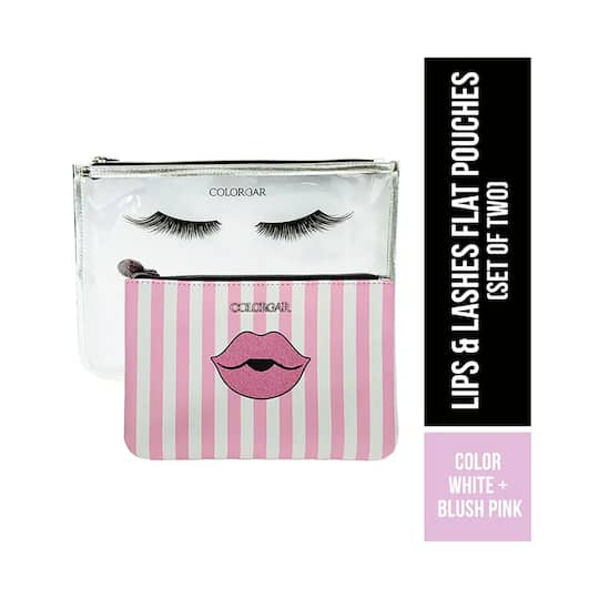 Colorbar Lips And Lashes Flat Pouches - White, Blush Pink (2 Pcs)