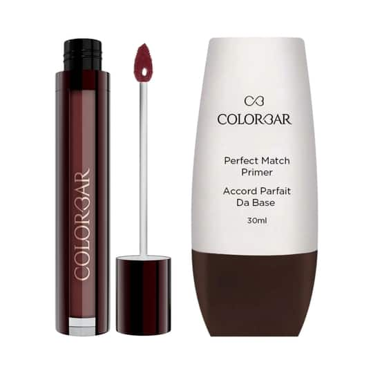 Colorbar Perfect Match Primer + Kiss Proof Liquid Lipstick - 007 Haute Latte Combo