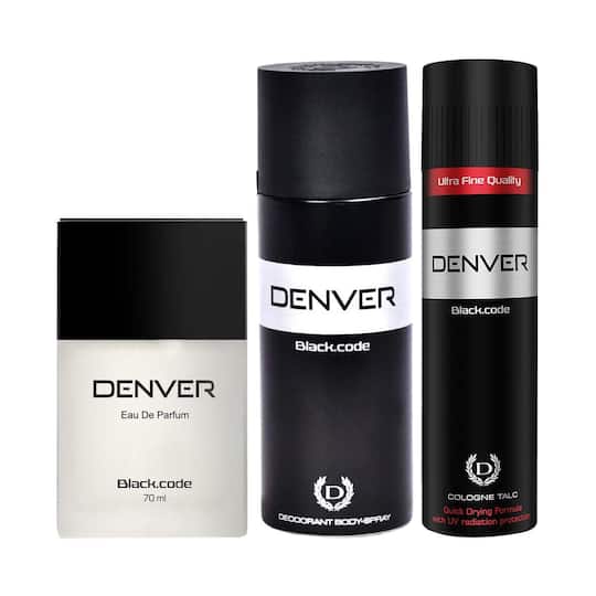 Denver Black Code Talc, Eau De Parfum & Black Code Deodorant Body Spray for Men Combo (200 ml)