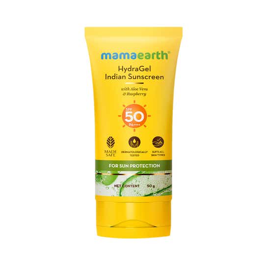 Mamaearth HydraGel Indian Sunscreen with Aloe Vera & Raspberry for Tan Protection (50g)