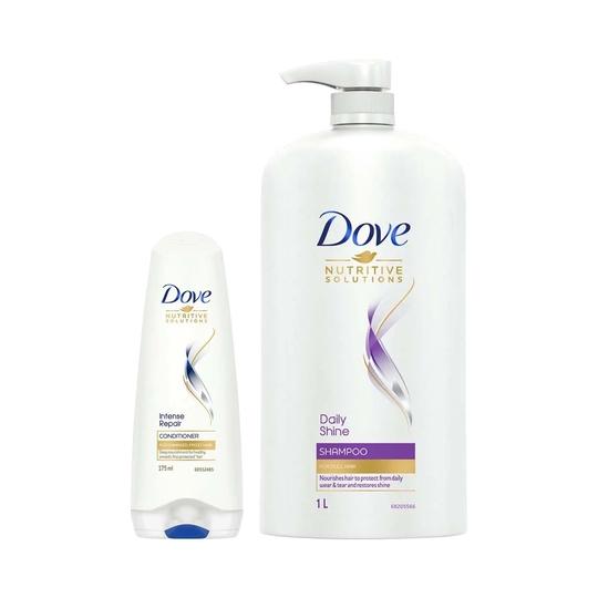 Dove Daily Shine Shampoo (1000 ml) + Intense Repair Conditioner (175 ml) Combo