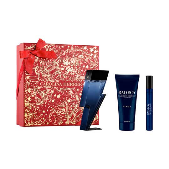 Carolina Herrera Bad Boy Cobalt Eau De Parfum Electrique, Shower Gel and Mega Spritzer (3 pcs)